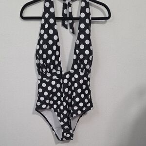 NWT Fashion Nova Black and White Polka Dot Swimsuit 1X.